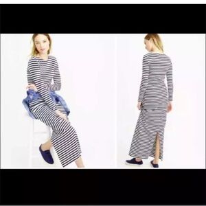 NWT WOMEN’S J CREW LONG SLEEVE NAVY AND WHITE STRIPED MAXI DRESS F1725